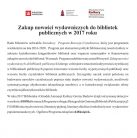 ZAKUP NOWOŚCI WYDAWNICZYCH DO BIBLIOTEK PUBLICZNYCH W 2017 ROKU