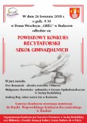 POWIATOWY KONKURS RECYTATORSKI SZKÓŁ GIMNAZJALNYCH, BUDZÓW –  26 KWIETNIA 2018 R.