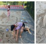 Dzieci biorące udział w konkursie na Najpiękniejszą budowlę z piasku