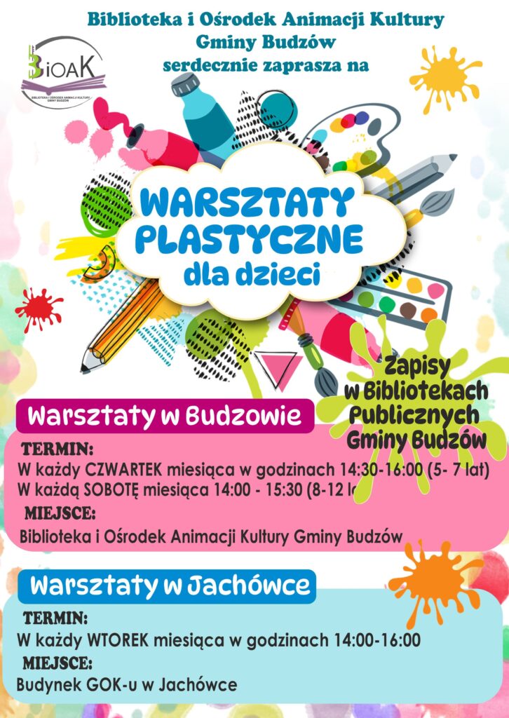 Biblioteka i Ośrodek Animacji Kultury Gminy Budzów zaprasza na warsztaty plastyczne