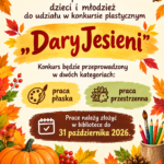 Biblioteka Publiczna w Bieńkówce zaprasza dzieci i młodzież do udziału w konkursie plastycznym Dary Jesieni. Konkurs będzie przeprowadzony w dwóch kategoriach: prace przestrzenne i prace płaskie. Prace należy składać w Bibliotece do 31 października 2026 r.